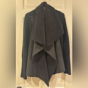 Black Aqua Knit Sweater with Shawl Collar, Faux Suede and fleece